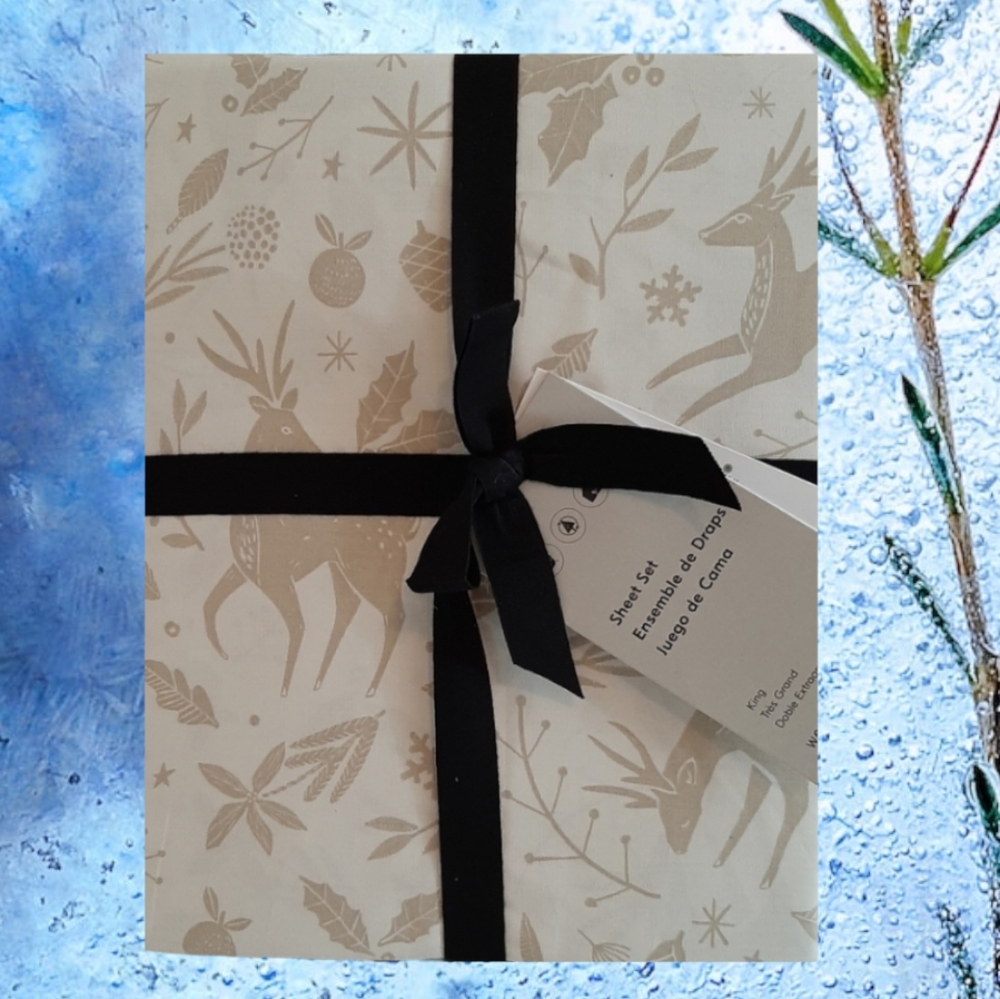 West Elm Scandi Deer Percale King Sheet Set